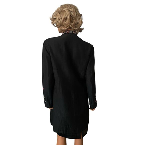 Vtg Embroidered Floral Jacket Blazer Silk Blend M Women’s Banded Collar Black - Picture 14 of 16